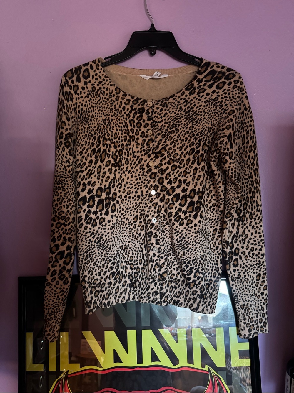 Time & Tru Women's Cardigan Sweater Size S Leopard Print Rayon Blnd Long Slv NEW